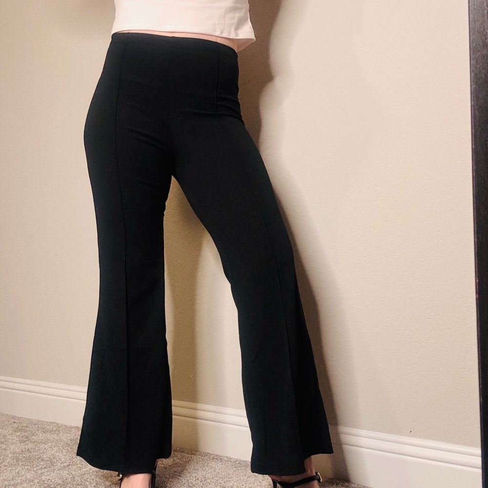 High-Waist Pull On Black Flare Dress Pants for Women